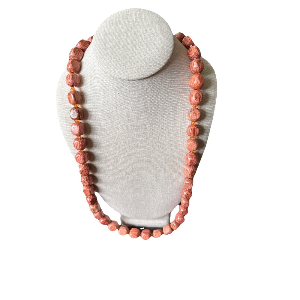 Wood Head Necklace Statement Coral‎  Wood Beads Plus Matching Earrings N1-2